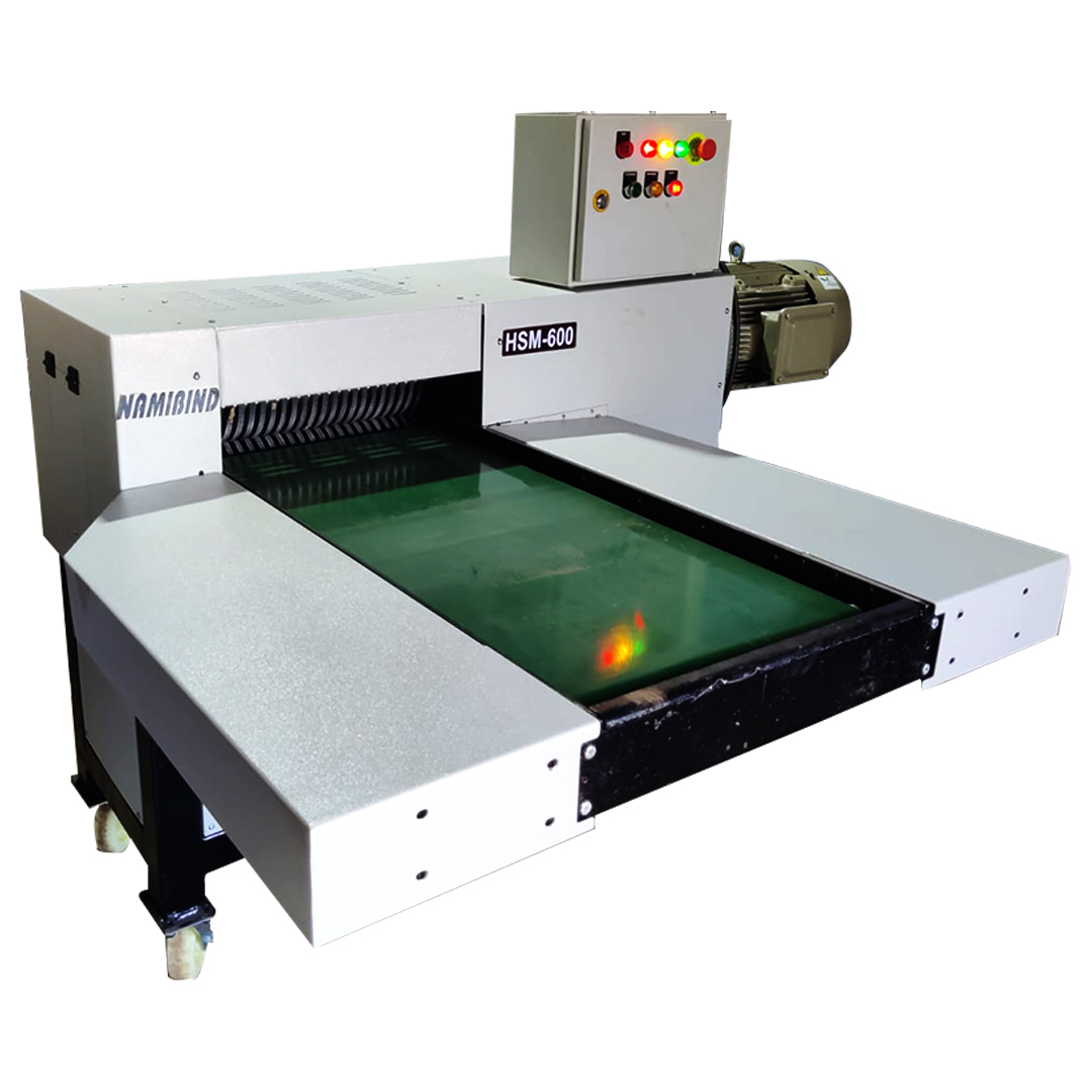 Namibind HSM-600 Industrial Shredder with Conveyor | 500mm Feed Opening | Strip-Cut (8-10mm) | 15HP Motor | 3-Phase Gear Drive | 200-Sheet Capacity | 500 kg/hr Shredding Capacity | EN8 Steel Cutters
