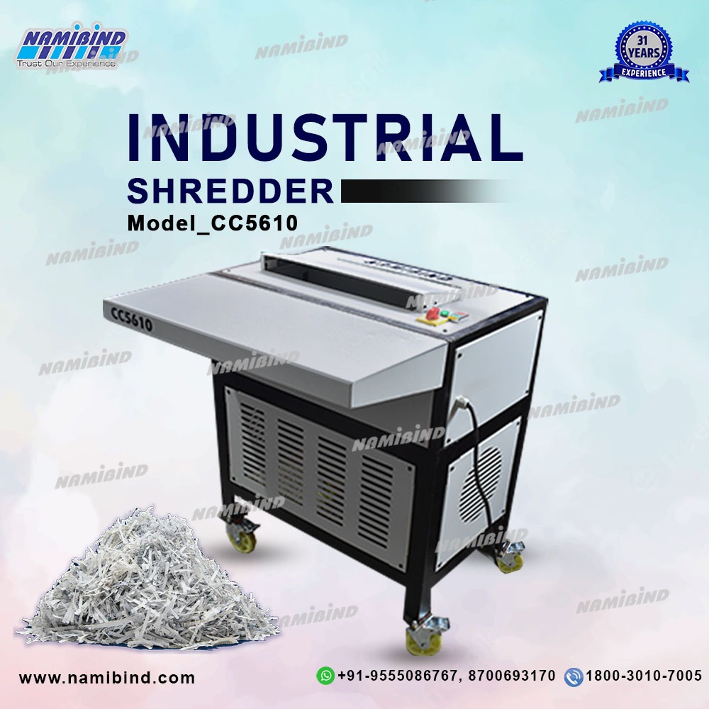 Namibind CC-5610 Cross-Cut Industrial Shredder | 50-55 Sheet Capacity | 5×60mm Cross-Cut | 460mm Feeding Size | 3HP Crompton Motor | Single Phase | Gear Drive | EN8 Solid Steel Cutters 150 Kg/Hr Shredding Capacity - Image 2
