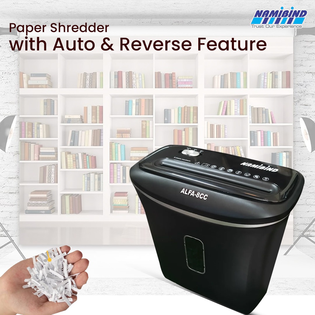 Namibind 8 Sheet Personal Use Cross Cut Paper Shredder with Auto & Reverse Feature 220 mm Feeding Size - Image 4